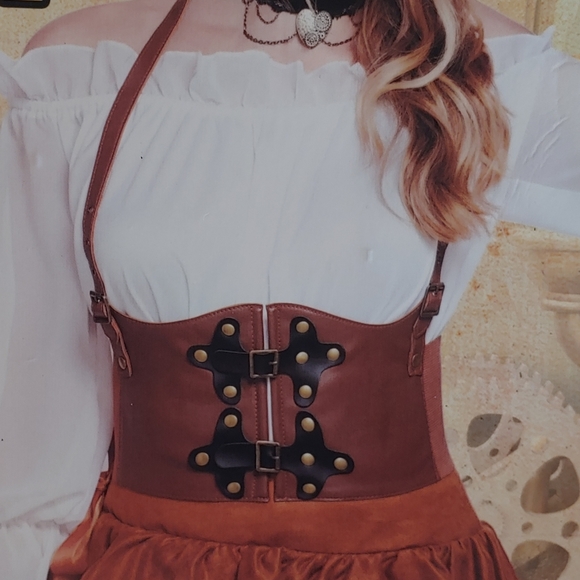 Steampunk waist cincher faux leather corset - Picture 3 of 9